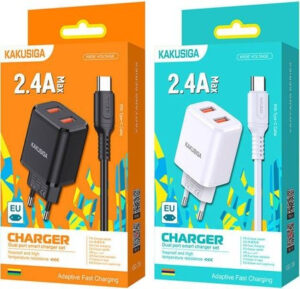 Kaku 2.4A Max Adaptive Fast charging C-type with adapter. Fireproofand high temperature resistance.