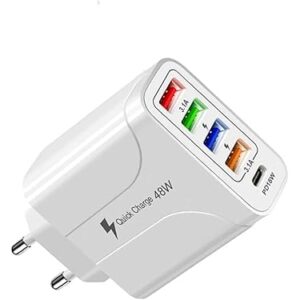 USB C Wall Charger 5 Ports 4XUSB+1XPD18W Fast Charging USB-C Charger TYPE-C Charger (Quick Charge)