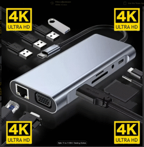 11-in-1 USB-C Docking Station, Supports HD, VGA, PD Fast Charge, USB 3.0, Gigabit Ethernet, SD/TF Card Reader, Compatible with Pro/Air and Type-C Devices