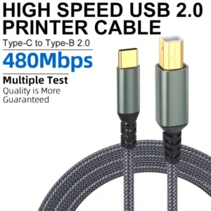 [Printer Cable]2.0 USB C to Type B Printer Cable MIDI Cable, High-Speed Transmission 480Mbps Braided Durable