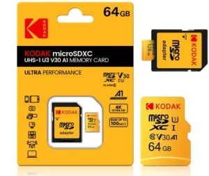 KODAK 64GB UHS-I U3 V30 A1 MicroSDXC Card with Adapter - Up to 95MB/s Read Speed - Up to 85MB/s Write Speed - Additional Storage for Multimedia Devices