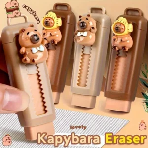 Cute Kapybara Design Pull-Up Erasers - Durable Synthetic Rubber, Large Capacity, Anti-Dust Strips, Ideal for Drawing & Office Supplies