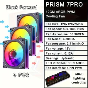Prism 7 Pro Chassis Cooling Fan Kit, 120mm Silent PC Cooler with ARGB Controller, PWM RGB Lighting, 3pcs Set