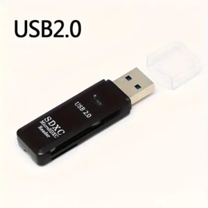2-in-1 USB 2.0 Card Reader, with USB Adapter for PC, Compatible with Micro SD, SD, MMC, RS-MMC, UHS-I Cards, for Camera, Laptop