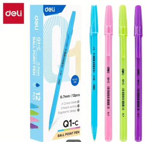 Deli 12-Pack 0.7mm Blue Ballpoint Gel Pens, Smooth Writing for Home & Office Use, No Feathering, Assorted Colors