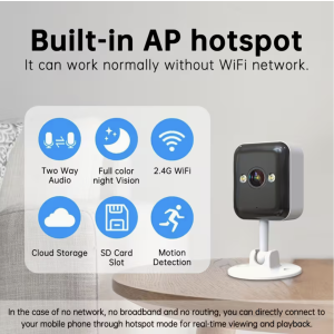 Smart Security Camera, 2.4GHz WiFi, Full Color Night Vision