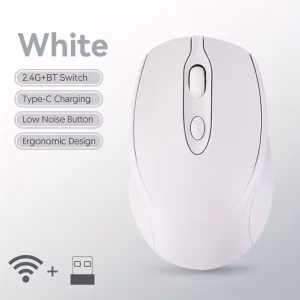 Ambidextrous Dual-Mode Wireless Mouse, Portable Ergonomic Type-C Rechargeable Silent Mouse for Office/Home Use with Tablet/Laptop/Desktop Connectivity, Wireless Mouse for Laptop, Portable Device