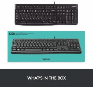 Logitech K120 Wired Keyboard for Windows, Plug and Play, Full-Size, Spill-Resistant, Curved Space Bar, Compatible with PC, Laptop - Black