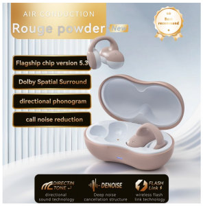 Ear Clip Wireless Bluetooth TWS Earphones -Touch Operation-Waterproof-GC - Rouge Powder