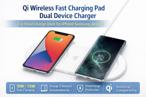 Qi Wireless Fast Charging Pad Dual Device Charger 2 in 1 Fast Charge Dock for iPhone Samsung Android