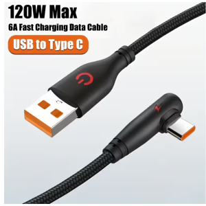 Fast Charging Cable 90 Degree Elbow USB To Type C 120W 100cm