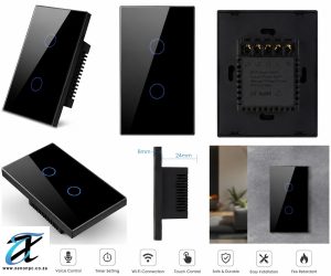 Smart WiFi Touch Light Switch Glass Panel 2 Gang Wall Switch Black