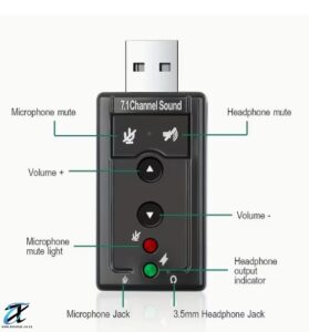 USB 7.1 Channel External Sound Card Adapter – USB to 3.5mm Headphone & Microphone Audio Adapter