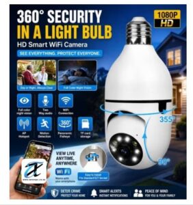 1080P HD Smart WiFi Light Bulb Security Camera | 360° Panoramic Indoor CCTV Camera with Motion Detection & Night Vision
