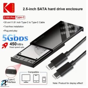 Kodak E100 Pro USB-C 2.5" SATA SSD & HDD Enclosure – USB 3.1 Gen 1 5Gbps External Hard Drive Case for SATA I/II/III Drives