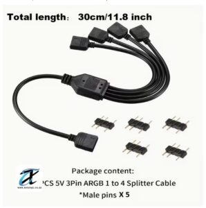 5V 3-Pin ARGB 1-to-4 Splitter Cable | Addressable RGB Hub Extension | 30cm Motherboard Sync Cable