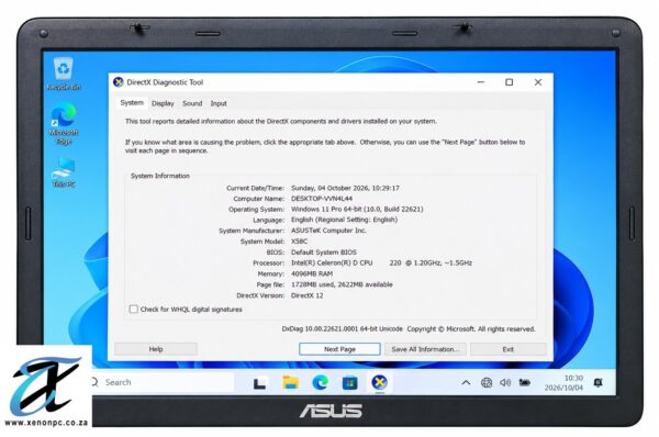 ASUS Laptop Display with DirectX Diagnostic Tool ASUS Laptop Display with DirectX Diagnostic Tool
