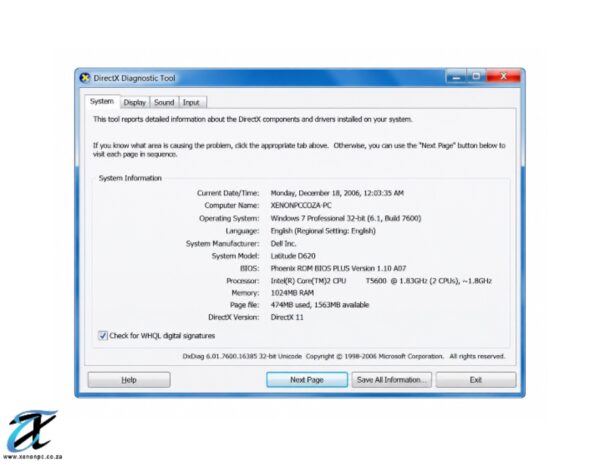 Windows 7 DirectX Diagnostic Tool Window Windows 7 DirectX Diagnostic Tool Window
